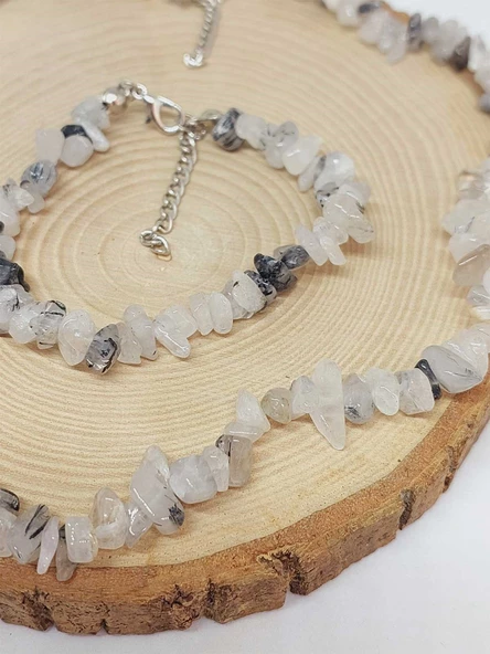 Rutil Kuvars (Melek Saçı) Taşı Küçük Taşlar Kolye & Bileklik Seti (52226) - Resim 2