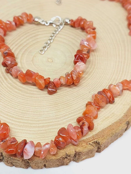 Akik Taşı Küçük Taşlar Kolye & Bileklik Seti (52214) - Resim 2