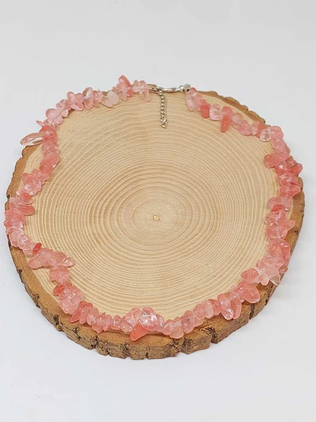 Gül Kuvars Taşı Küçük Taşlar Kolye (52230) - Resim 3