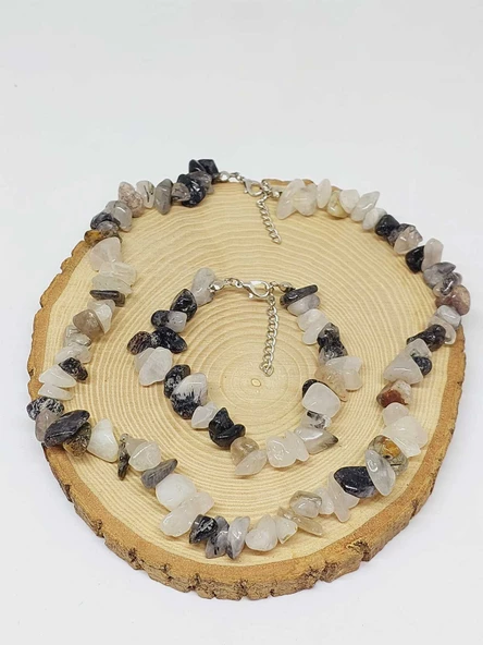 Rutil Kuvars (Melek Saçı) Taşı İri Taşlar Kolye & Bileklik Seti (52274) - Resim 3