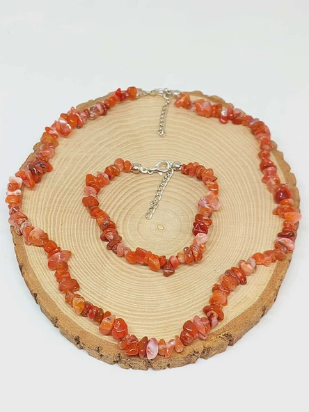 Akik Taşı Küçük Taşlar Kolye & Bileklik Seti (52214) - Resim 3