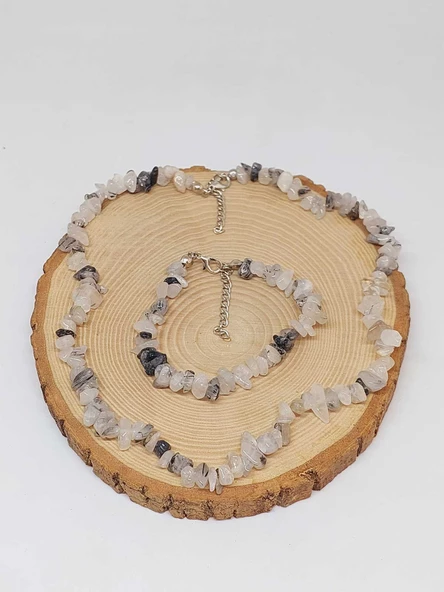 Rutil Kuvars (Melek Saçı) Taşı Küçük Taşlar Kolye & Bileklik Seti (52226) - Resim 3