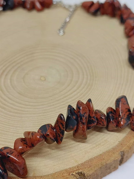 Kahverengi Obsidyen Taşı İri Taşlar Kolye (52266) - 2