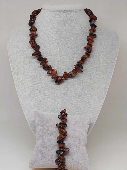 Kahverengi Obsidyen Taşı İri Taşlar Kolye & Bileklik Seti (52268)