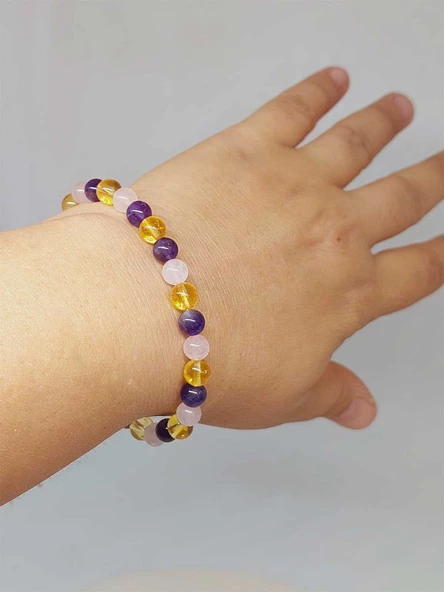 Ametist & Pembe Kuvars & Sitrin Tasarım Bileklik 6-8mm (52400) ürün görseli