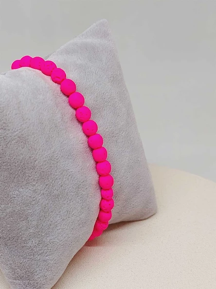 Lav Taşı Fosforlu Pembe Renk Bileklik 6mm (52392) - Resim 4