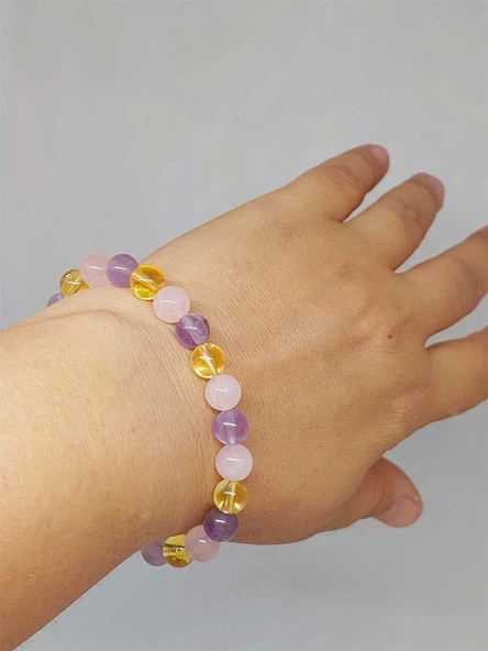 Ametist & Pembe Kuvars & Sitrin Tasarım Bileklik 8mm (52398) ürün görseli