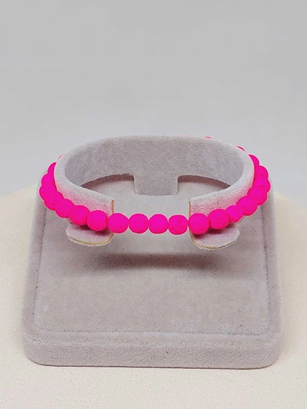 Lav Taşı Fosforlu Pembe Renk Bileklik 6mm (52392) - Resim 3