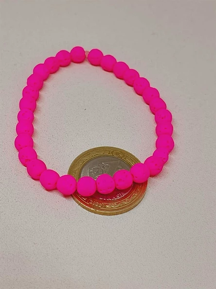 Lav Taşı Fosforlu Pembe Renk Bileklik 6mm (52392) - Resim 2