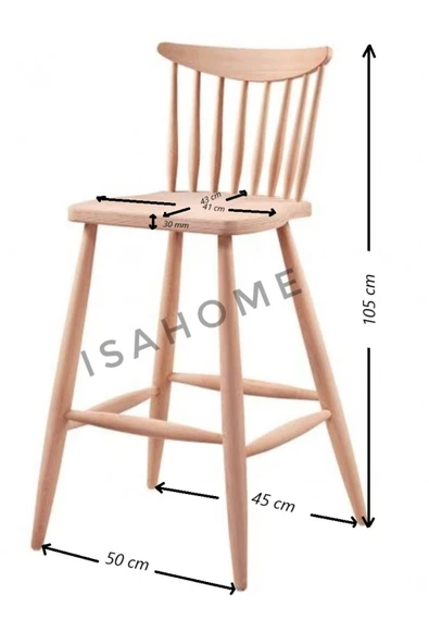 Kırlangıç Yıldız Bar Sandalye Ham Ahşap 4 Adet ürün görseli