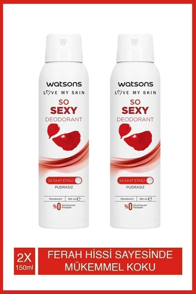 Watsons -So Sexy Deodorant 24 Saat Etkili Pudrasız Sprey 150 ml 2 Adet