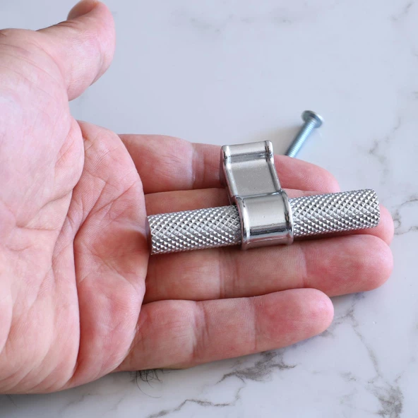 Hisar Krom Metal Kulp Tek Vida Tırtık Desen Dolap Dolabı Kulpları KulbuÇekmece Mutfak Mobilya - 3