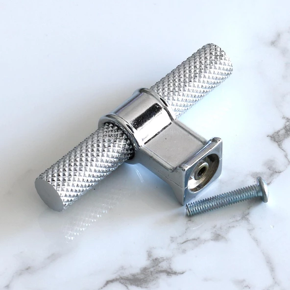 Hisar Krom Metal Kulp Tek Vida Tırtık Desen Dolap Dolabı Kulpları KulbuÇekmece Mutfak Mobilya - 4