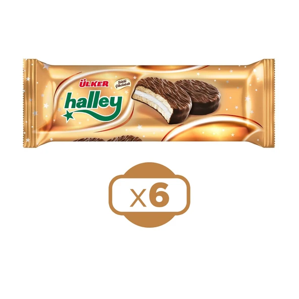 Ülker Halley Çikolata Kaplamalı Sandviç Bisküvi 8'Li 240 G x 6 Adet