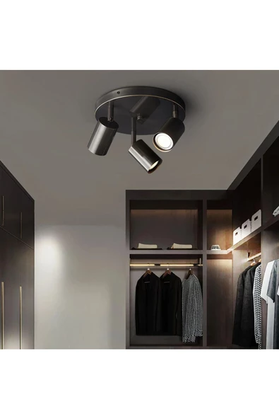 Ömür Avize Siyah kayra siyah 3lü spotlu avize Metal 3 20 -34 cm Salon / Oturma Odası 14 Modern GU10