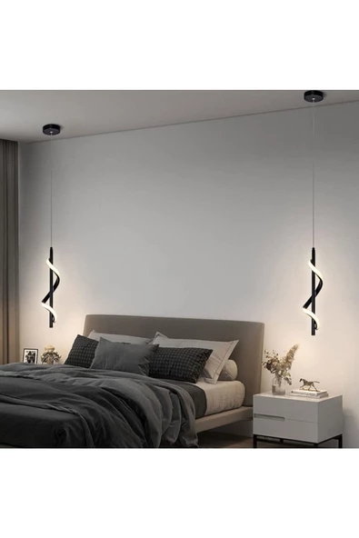 Ömür Avize Helheim Modern Siyah kasa  Sarkıt Ledli Avize 2li