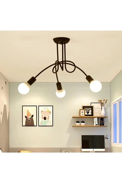 ABAJUR EVİM Venita Modern Siyah Tasarım Üçlü Avize