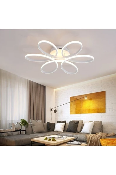 Ömür Avize Ella Modern 6 Lı Ledli Avize 60 Cm Beyaz Kasa