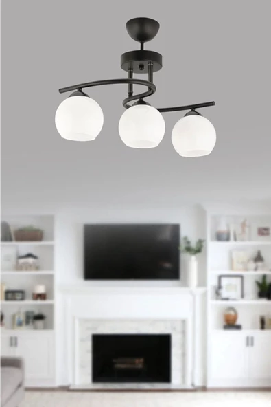 Ömür Avize Hestia sıyah kasa  Modern 3lü Camlı Avize