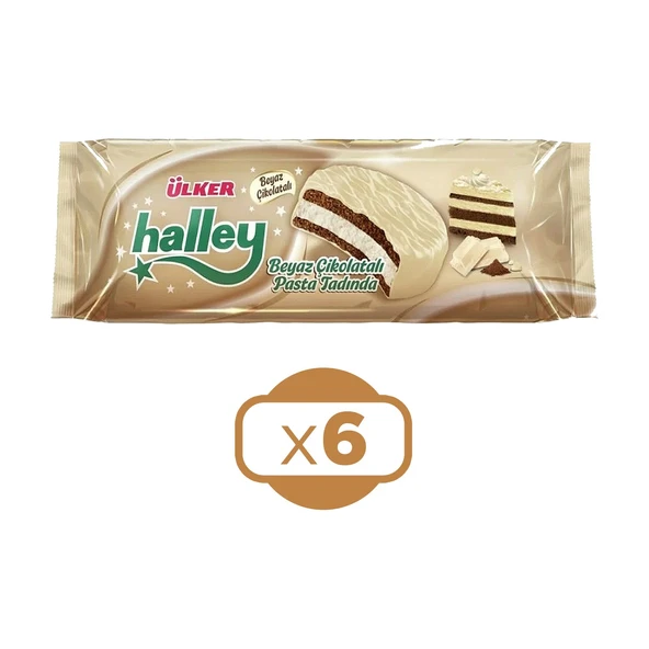 Ülker Halley Beyaz Çikolata Kaplamalı Sandviç Bisküvi 210g x 6 Adet