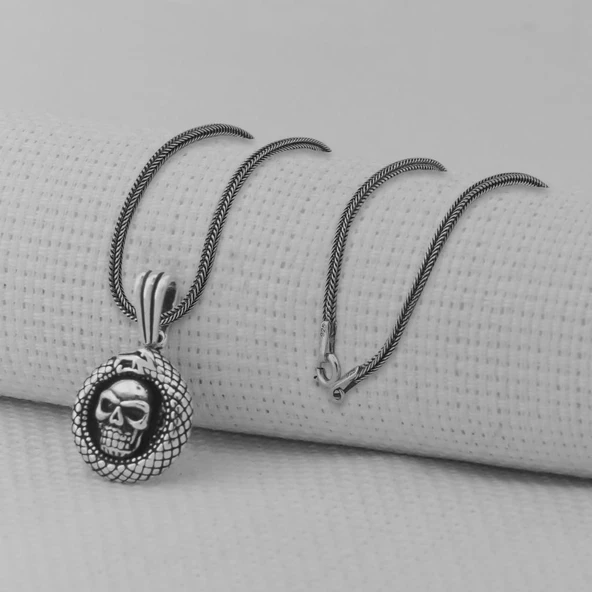 Kurukafa Yılan Tasarımlı 925 Ayar Erkek Gümüş Kolye - Resim 2