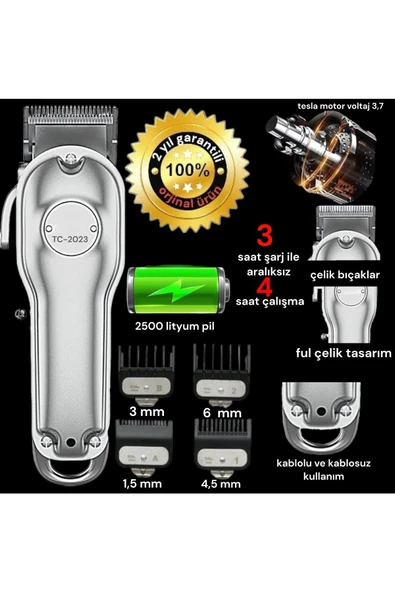 Tc-2023 Profesyonel Kullanıma Uygun Saç Sakal Tıraş Makinesi