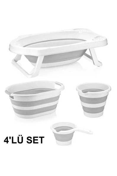 Katlanabılır Banyo Seti Gri 4 Lü Set