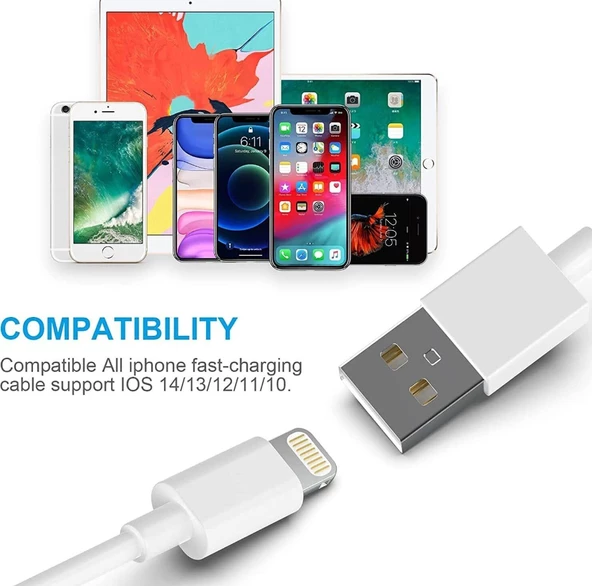 1 METRE Iphone Şarj Kablosu Usb To Lightning 6 6s 7 8 X Xs Xr 11 12 13 14 Pro Max Plus Beyaz - 4