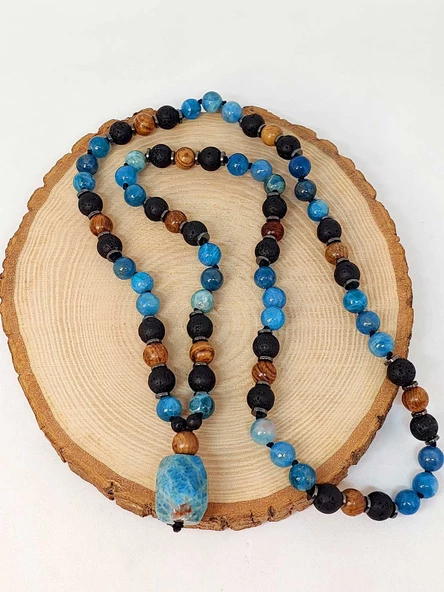 Apatit - Hematit - Lav Taşı & Venge Ağacı Tasarım Unisex Kolye (44355) - Resim 2