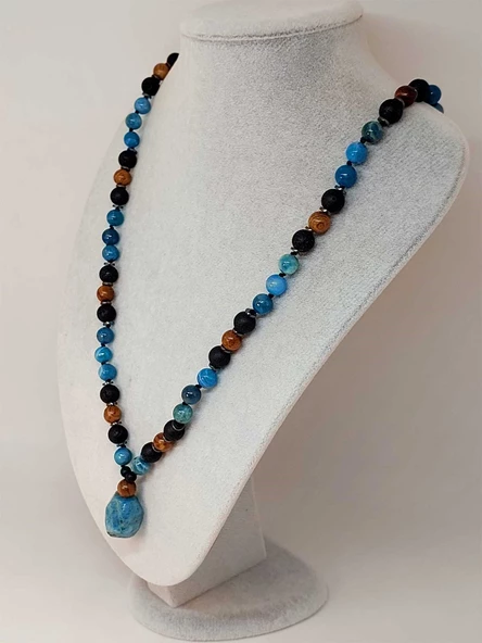 Apatit - Hematit - Lav Taşı & Venge Ağacı Tasarım Unisex Kolye (44355) - Resim 4