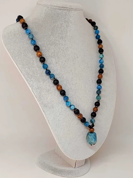 Apatit - Hematit - Lav Taşı & Venge Ağacı Tasarım Unisex Kolye (44355) - Resim 5