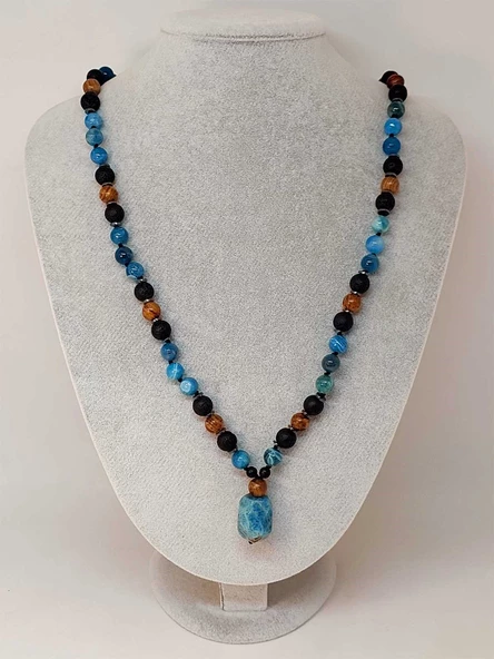 Apatit - Hematit - Lav Taşı & Venge Ağacı Tasarım Unisex Kolye (44355) - Resim 3