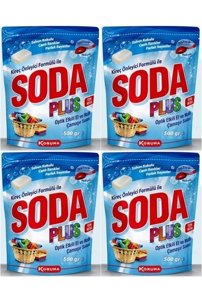 Soda Plus Optik Etkili El Ve Matik Çamaşır Sodası 500 Gr 4 Adet