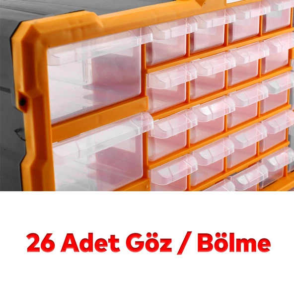 Vida Dübel Civata Kutusu Bölmeli Avadanlık Monoblok Çekmeceli 26'lı Takım Çantası Plastik Organizer - 3
