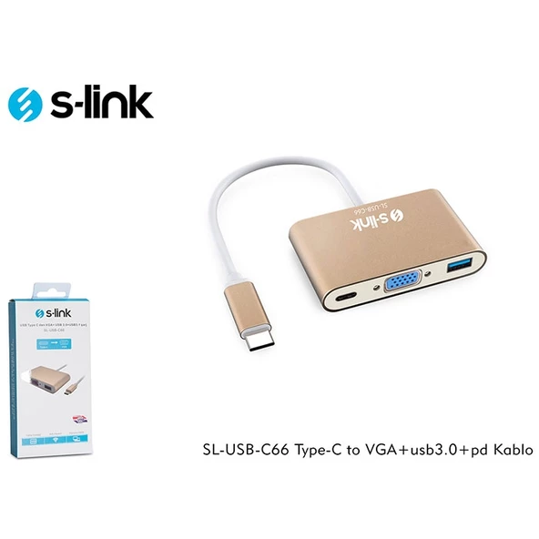 S-LINK SL-USB-C66 0.15metre TYPE-C-USB 3.0_VGA Çevirici Adaptör Gold 4K - 4