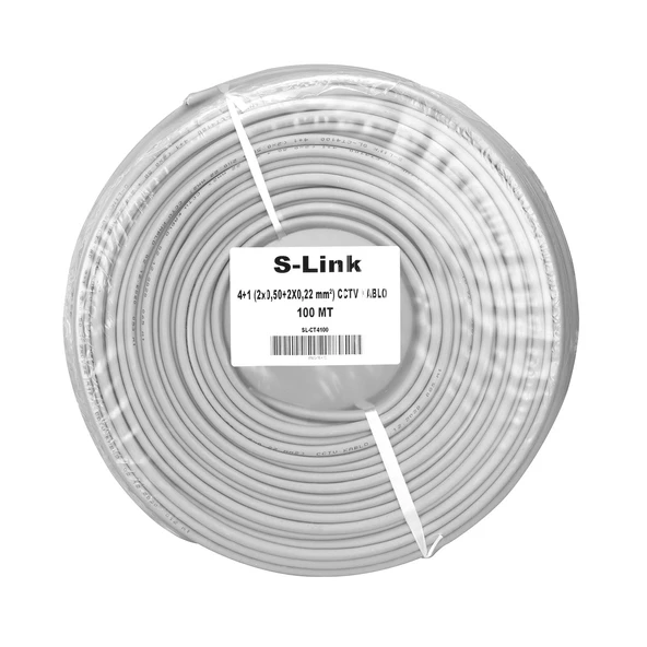 S-link 100-metre SL-CT4100 4+1 2x0.50 (22x0.18 CCA) Folyolu Lüks CCTV Kablo - Resim 3