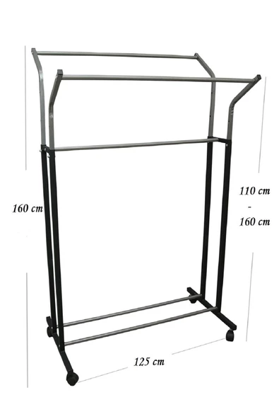 V Ayarlı Paslanmaz 125 Cm En Metal Konfeksiyon Elbise Askılık Tekerlekli Portatif Eşek Vitrin Raf - 3
