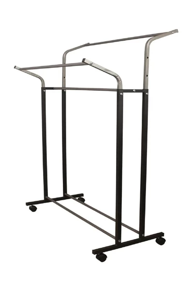 V Ayarlı Paslanmaz 125 Cm En Metal Konfeksiyon Elbise Askılık Tekerlekli Portatif Eşek Vitrin Raf - 5