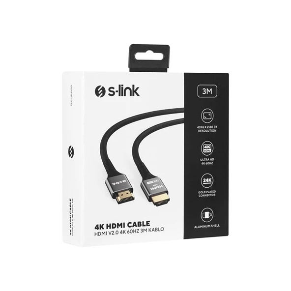 S-LINK SLX-HD4K03 3 Mt Metal v2.0 4K (4096*2160) 60Hz HDMI Kablo ürün görseli