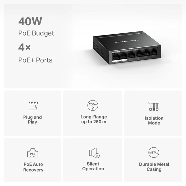 TP-LINK 6port MS106LP 10/100 YÖNETİLEMEZ 30W 4-PORT POE SWITCH - 3