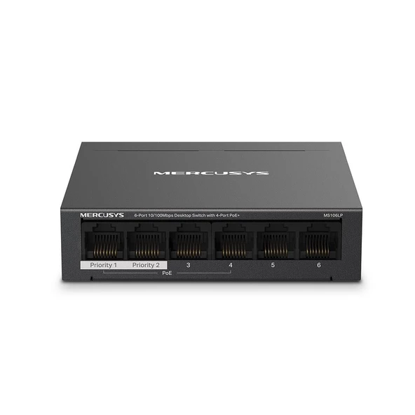 MERCUSYS 6port MS106LP 10/100 4port PoE 40w Yönetilemez Switch