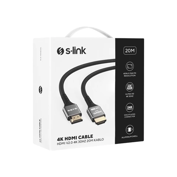 S-LINK SLX-HD4K20 20 Mt Metal v2.0 4K (4096*2160) 60Hz HDMI Kablo