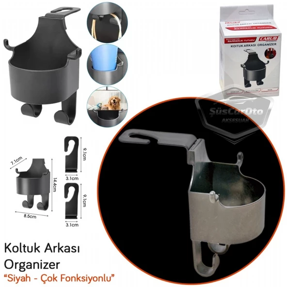 Oto Araç İçi Çok Fonksiyonlu Koltuk Arkası Organizer Bardaklık Telefon Tutucu Askılık Araba Eşya Düzenleyici 1 Adet - 3