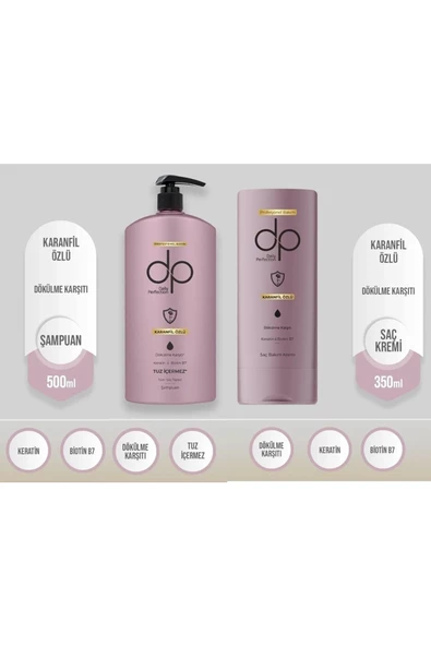 DP DAİLY PERFECTİON,Karanfil Özlü 500 Ml Tuzsuz Şampuan - Karanfil Özlü Saç Bakım Kremi 350 ml