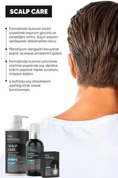 DAILY PERFECTION PRO Scalp Care Saç Bakım Seti Erkeklere Özel (Şampuan-Şekillendirici Sıvı Saç Bakım Kremi-Vitamin Shot) - 6