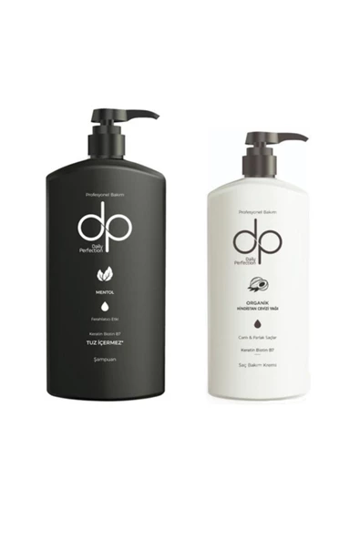 DP,Tuzsuz Şampuan Mentol Ferahlatıcı Etki 500 Ml + Bakım Kremi Organik Hindistan Cevizi Yağı 500 Ml