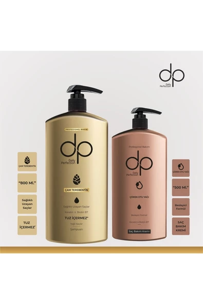 DP,Tuzsuz Şampuan Çam Terebentin 800  ml  Saç Bakım Kremi 500 ml Çörek Otu Yağı ürün görseli 1
