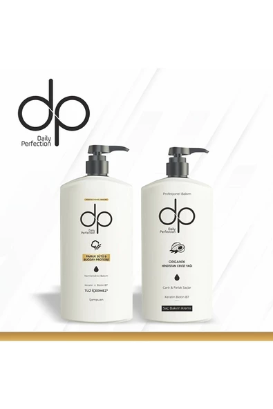 DP DAİLY PERFECTİON,Pamuk Sütü & Buğday Proteini Şampuan500ml Hindistan Ceviziyağı Keratin Biotin Saç Bakım Kremi 500 ml