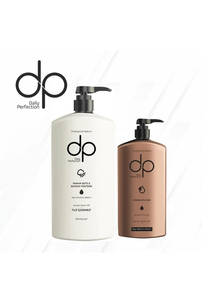 DP DAİLY PERFECTİON,Pamuk Sütü Ve Buğday Proteini 800 ml Çörek Otu Yağı Saç Bakım Kremi 500 ml