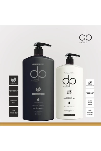 DP DAİLY PERFECTİON,Şampuan 800 ml Mentol Ferahlatıcı Etki + Saç Bakım Kremi 500 ml